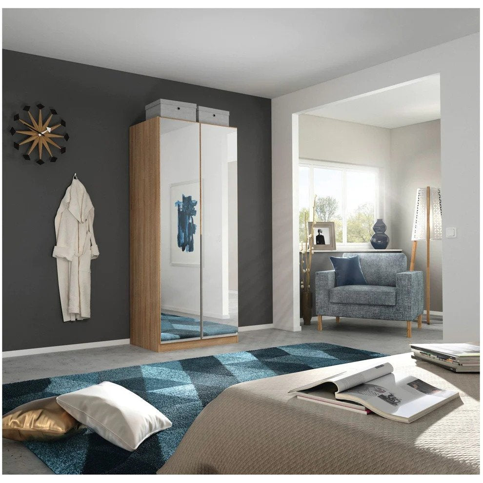 Alabama 2 Door Sonoma Oak Free Standing Wardrobe with Mirror 90cm