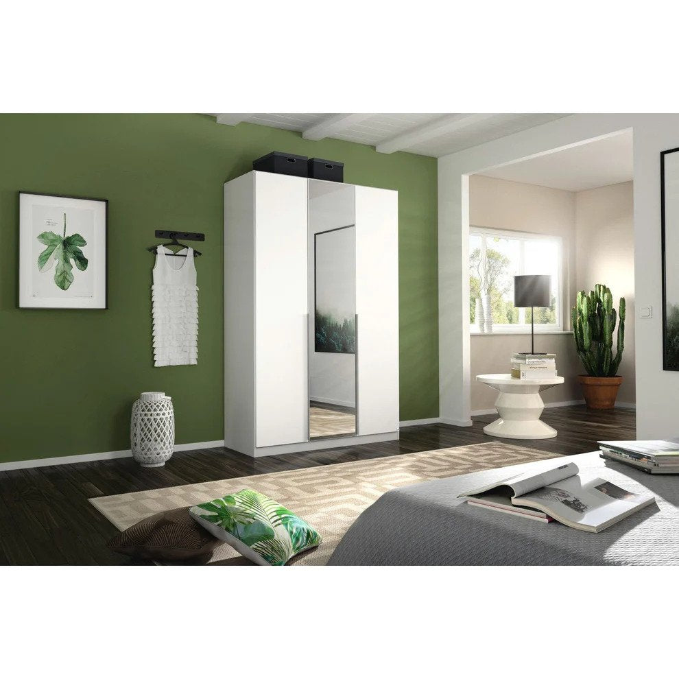 Alabama 3 Door Alpine White Free Standing Wardrobe with Mirror 136cm