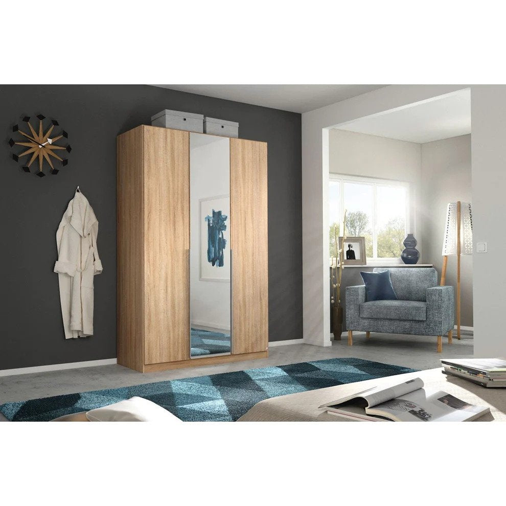 Alabama 3 Door Sonoma Oak Free Standing Wardrobe with Mirror 136cm