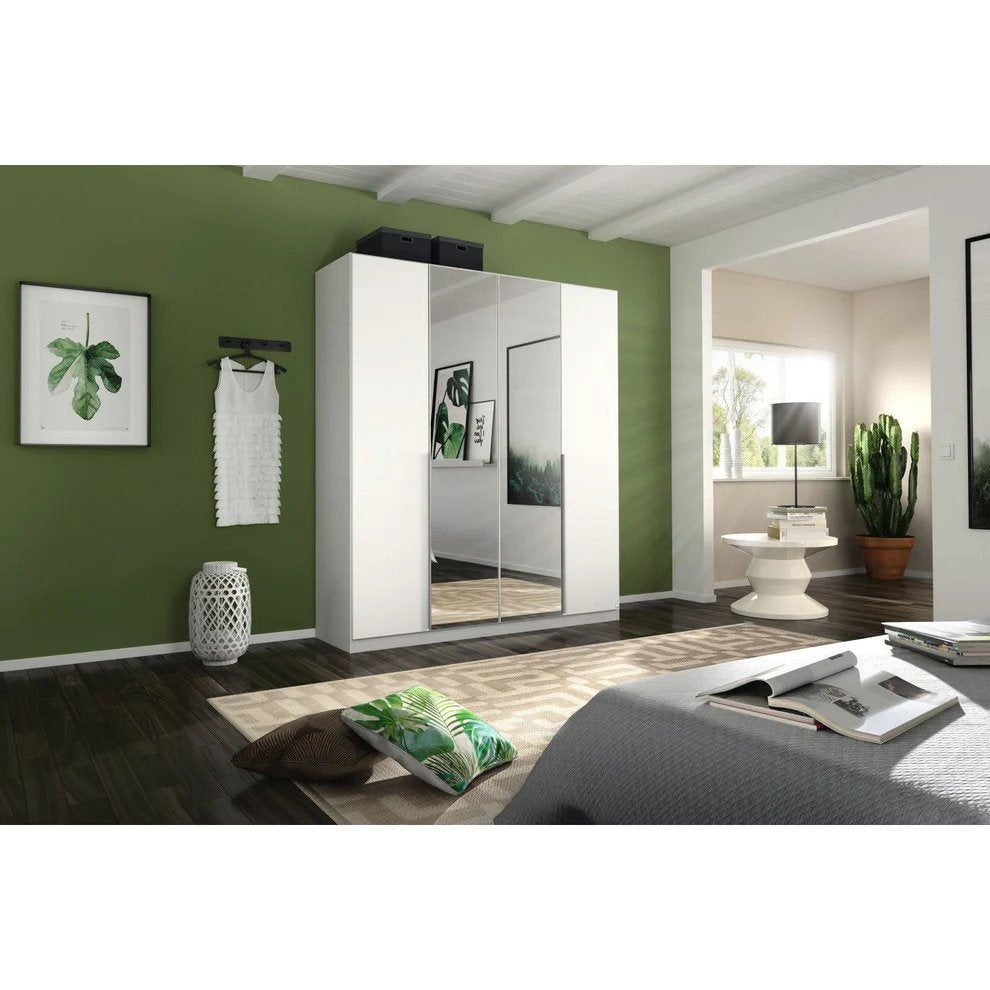 Alabama 4 Door Alpine White Free Standing Wardrobe with Mirror 181cm