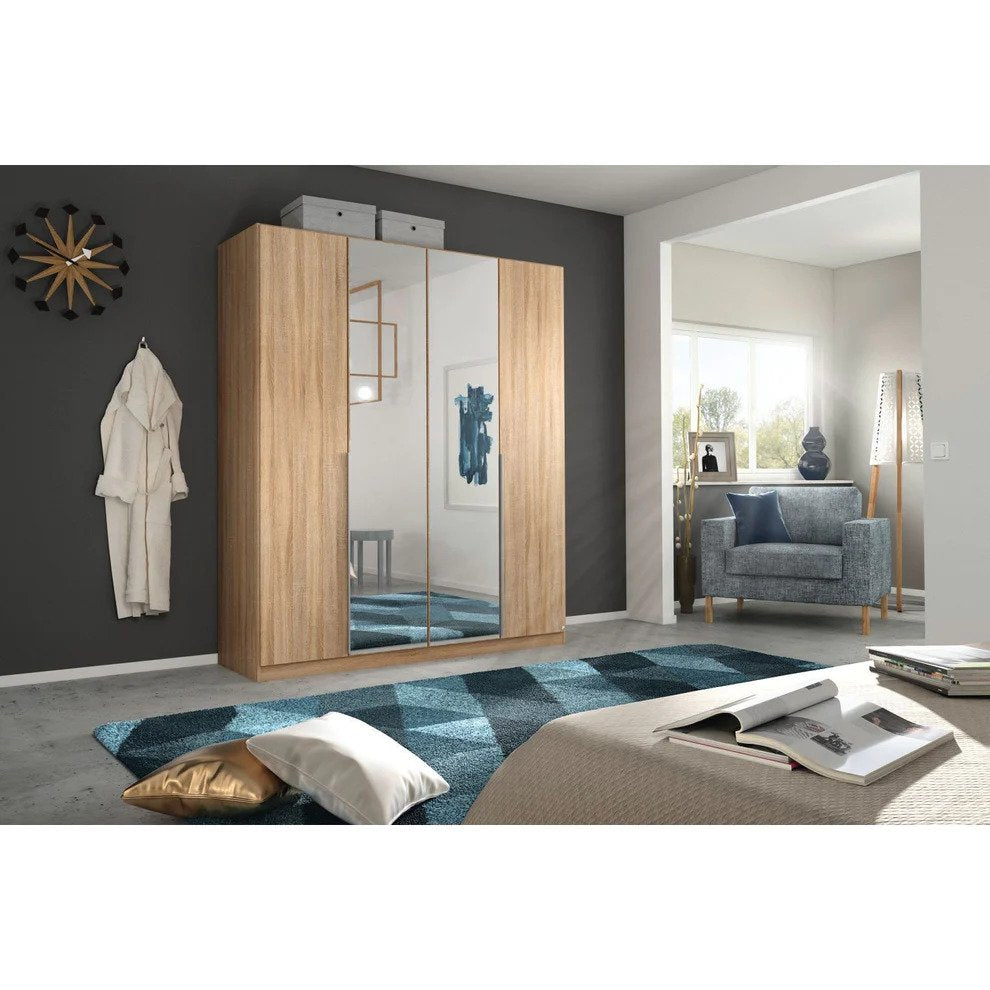 Alabama 4 Door Sonoma Oak Free Standing Wardrobe with Mirror 181cm