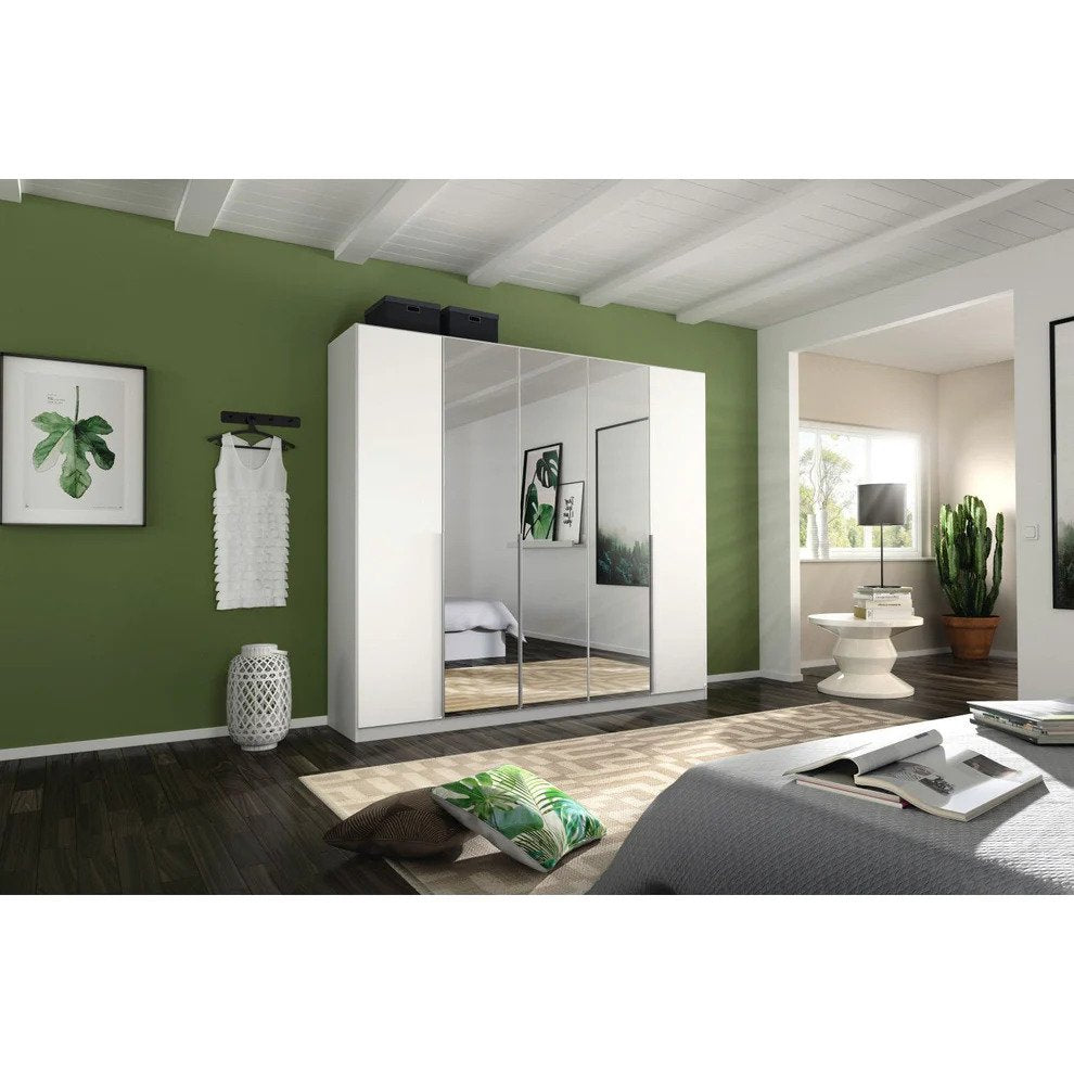 Alabama 5 Door Alpine White Free Standing Wardrobe with Mirror 226cm