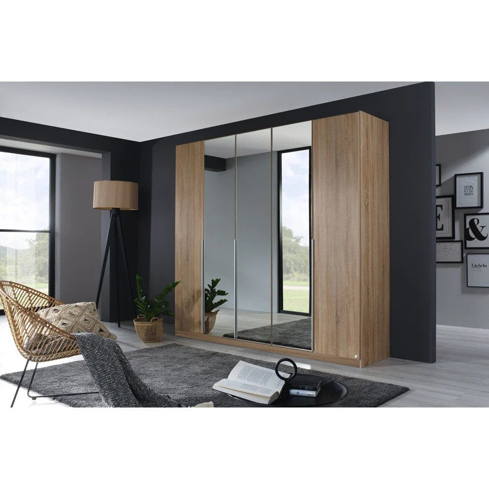 Alabama 5 Door Sonoma Oak Free Standing Wardrobe with Mirror 226cm