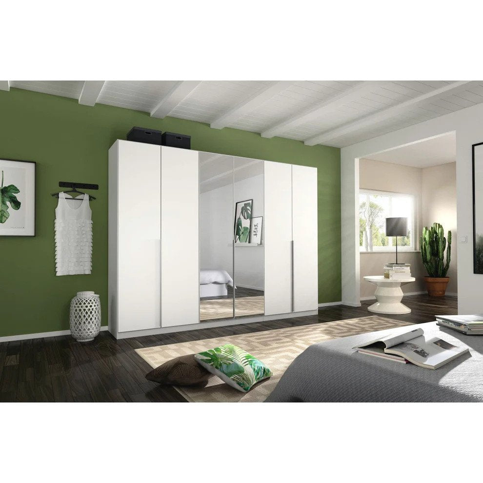 Alabama 6 Door Alpine White Free Standing Wardrobe with Mirror 271cm