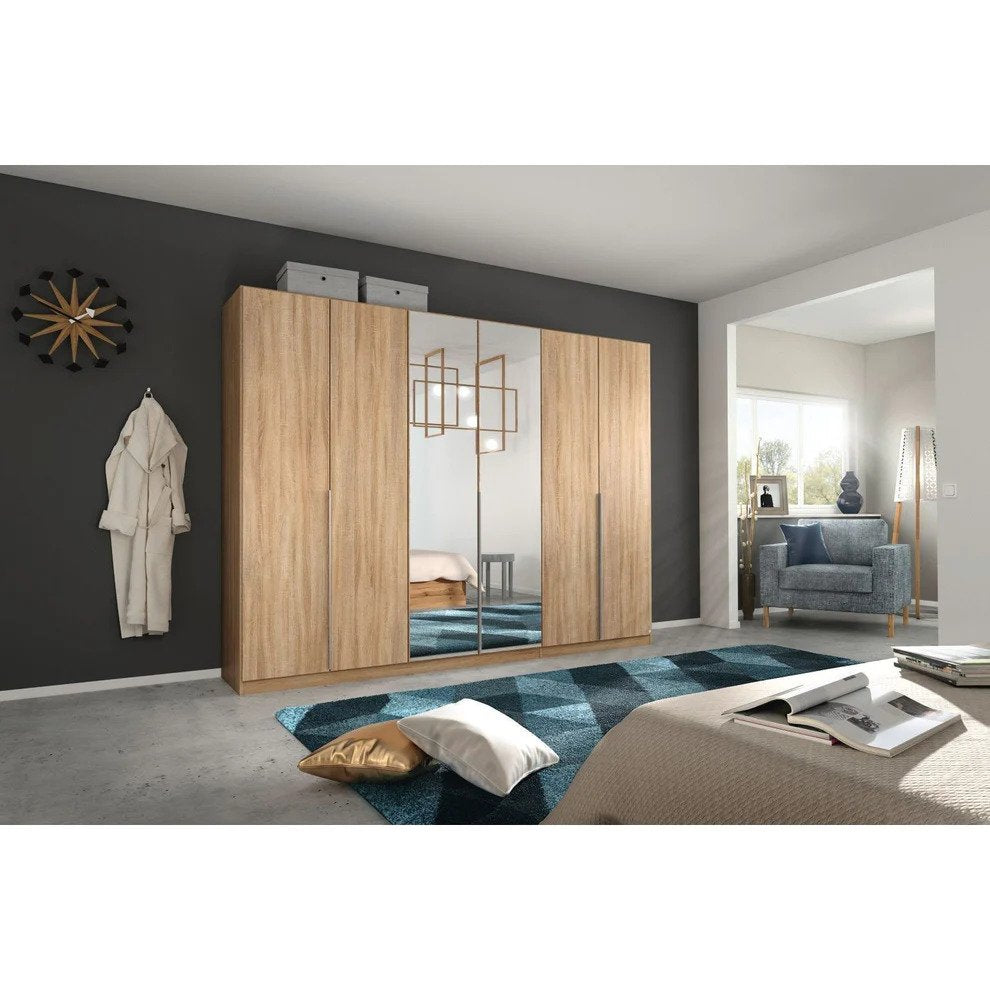 Alabama 6 Door Sonoma Oak Free Standing Wardrobe with Mirror 271cm