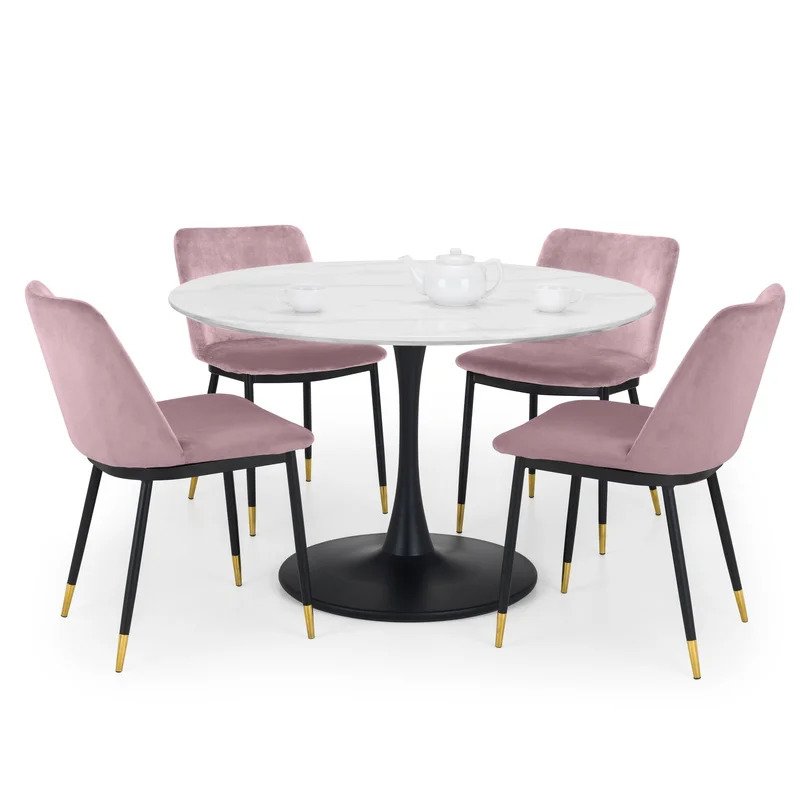 Holland 1.2m Round Pedestal Dining Table with 4 Delaunay Dusty Pink Chairs