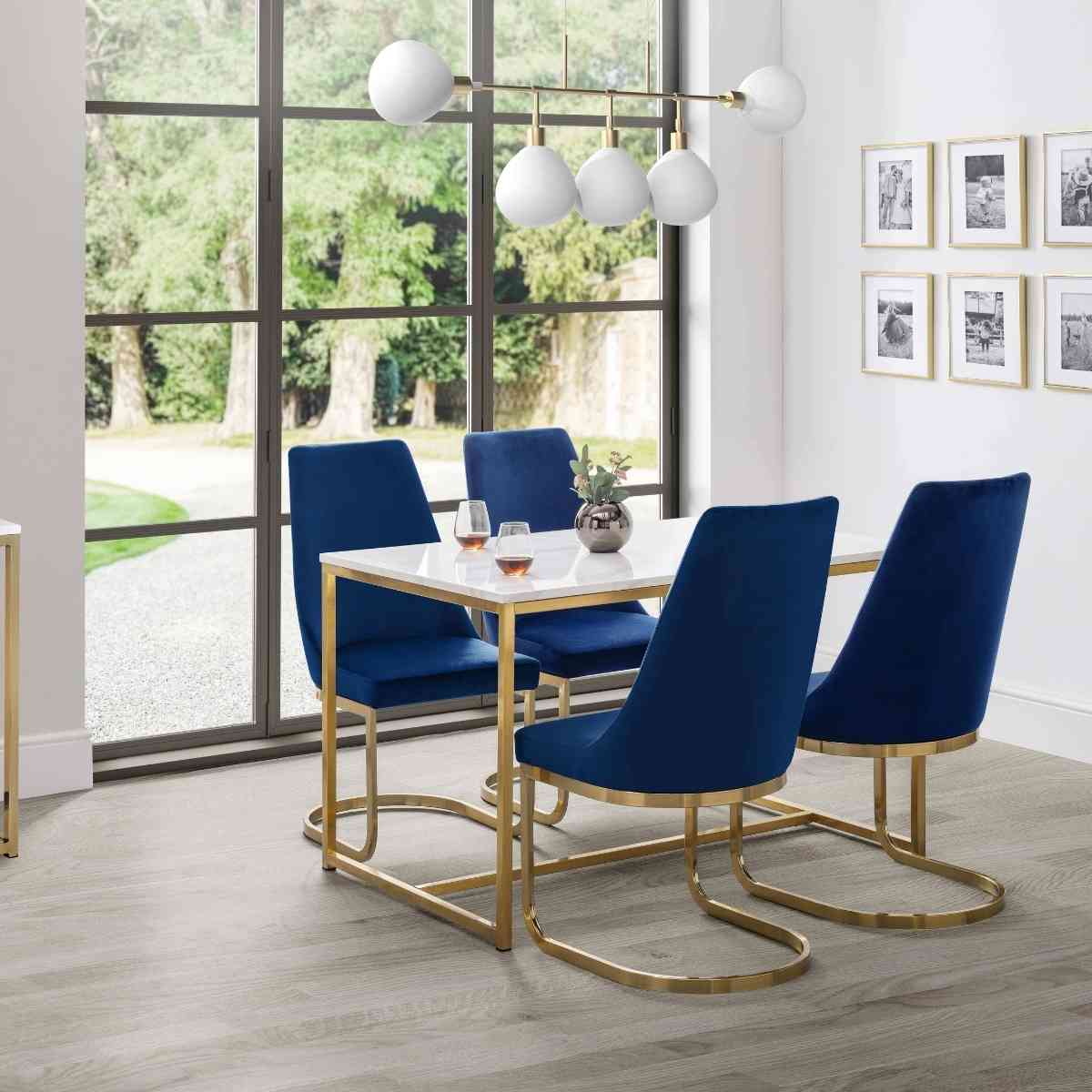 Scala Dining Table Set With 4 Vittoria Cantilever Blue Chairs