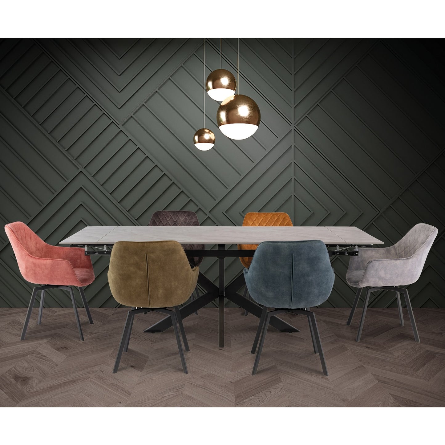 Viola Velvet Fabric 360 Swivel Dining Chair Graphite