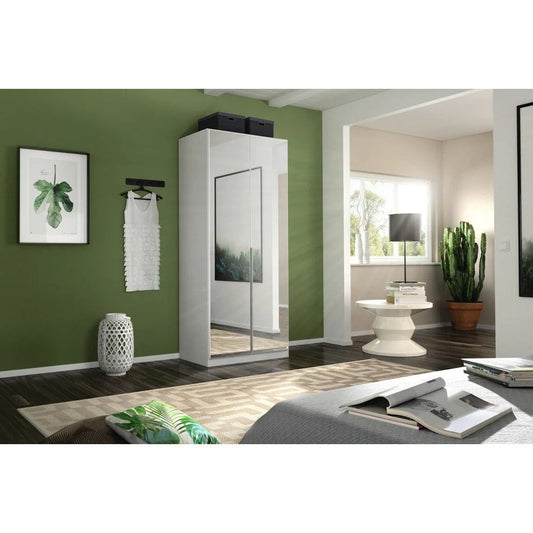 Alabama 2 Door Alpine White Free Standing Wardrobe with Mirror