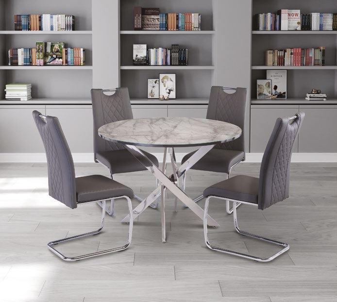 Alden Grey Marble Chrome Leg 1.07m Round Dining Table