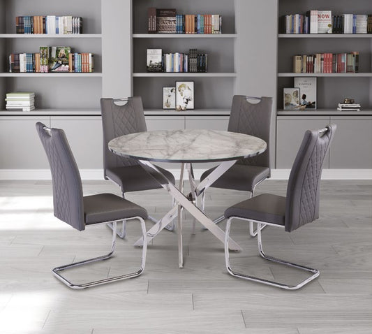 Alden Grey Marble Chrome Leg 1.07m Round Dining Table