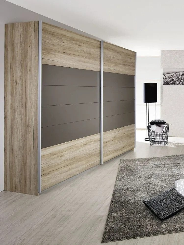 Barcelona 2 Door Sliding Wardrobe in Oak and Lava Grey