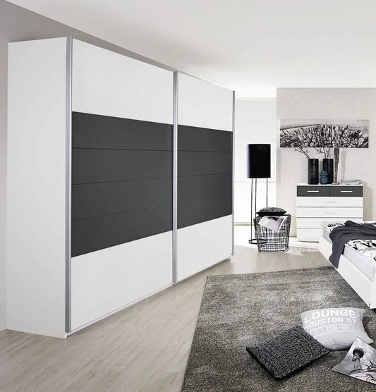 Barcelona 2 Door Sliding Wardrobe in White and Metallic Grey