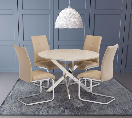 Carpi 1.07m Round Table Natural Look Chrome legs