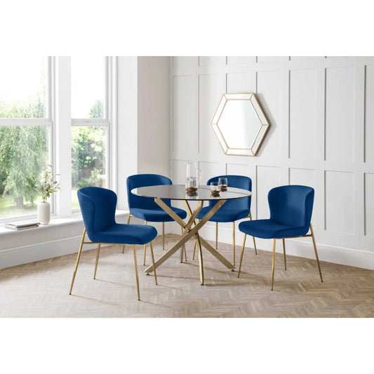 Montero 1m Round Table and 4 Blue Harper Chairs