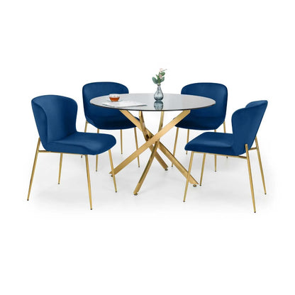 Montero 1m Round Table and 4 Blue Harper Chairs
