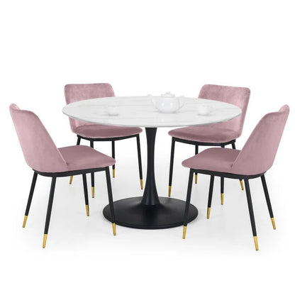 Holland 1.2m Round Pedestal Dining Table with 4 Delaunay Dusty Pink Chairs