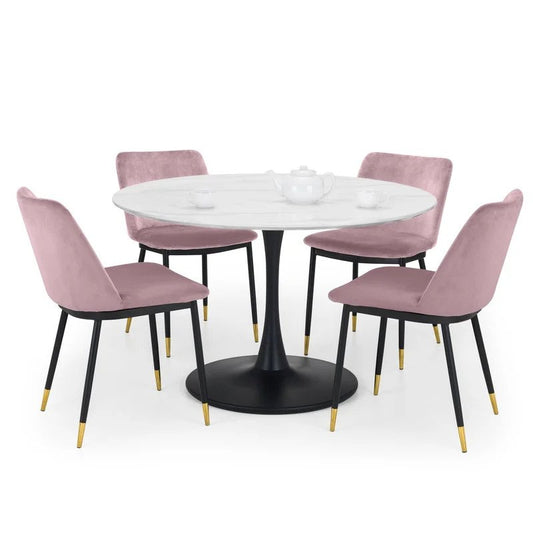 Holland 1.2m Round Pedestal Dining Table with 4 Delaunay Dusty Pink Chairs
