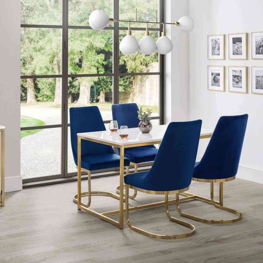 Scala Dining Table Set With 4 Vittoria Cantilever Blue Chairs