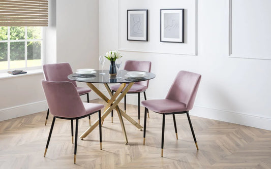 Montero 1m Glass Round Table & 4 Delaunay Dusky Pink Chairs