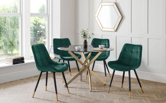 Montero 1m Glass Round Table & 4 Hadid Green Chairs