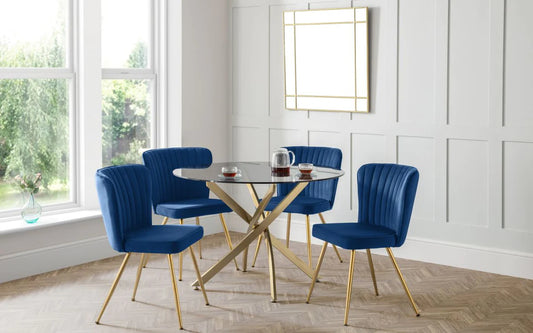 Montero 1m Round Table & 4 Blue Cannes Chairs