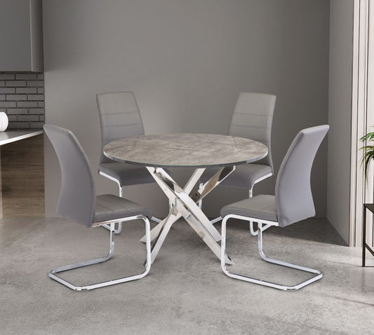 Paris Grey Cement Chrome Leg Round 1.07m Dining Table