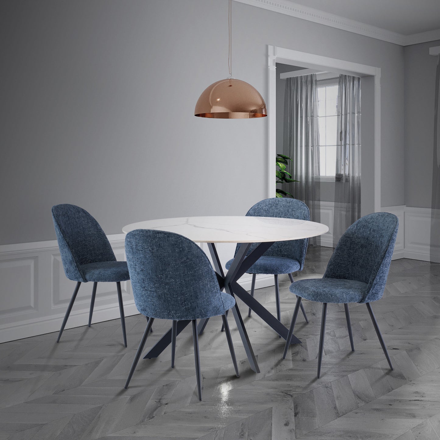 Ramona Textured Fabric Dining Chair Blue