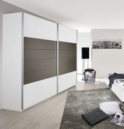 Barcelona 2 Door Sliding Wardrobe in White and Lava Grey