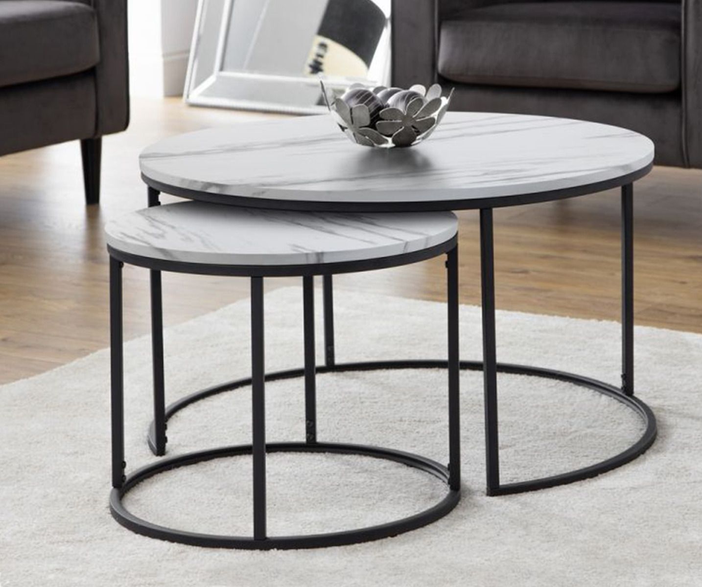 Bellini Round Nest Coffee Tables in White Marble