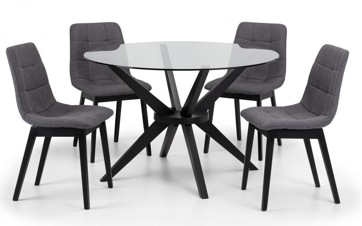 Hayden 1.2m Round Glass Dining Table with 4 Hayden Grey Dining Chair