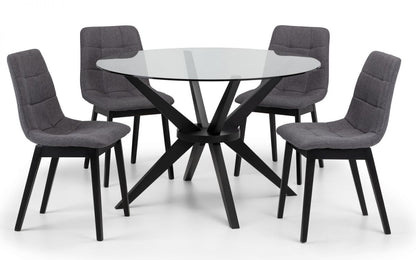 Hayden 1.2m Round Glass Dining Table with 4 Hayden Grey Dining Chair