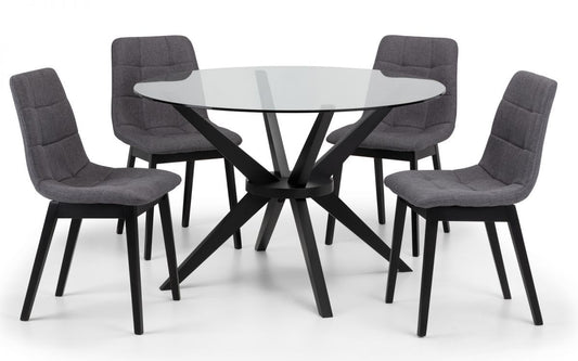 Hayden 1.2m Round Glass Dining Table with 4 Hayden Grey Dining Chair