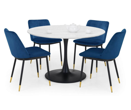 Holland 1.2m Round Pedestal Dining Table with 4 Delaunay Blue Chairs