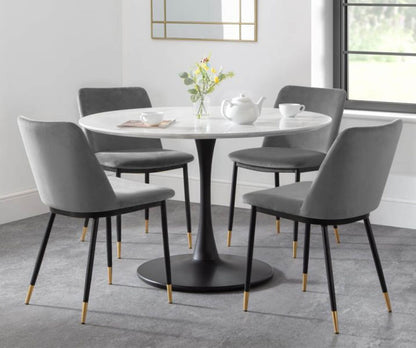 Holland 1.2 Round Pedestal Dining Table with 4 Delaunay Grey Chairs
