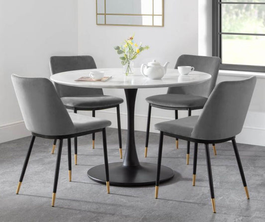 Holland 1.2 Round Pedestal Dining Table with 4 Delaunay Grey Chairs