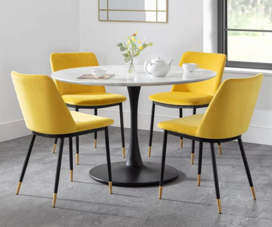 Holland 1.2m Round Pedestal Dining Table with 4 Delaunay Mustard Chairs