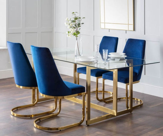 Minori 2m Rectangular Glass Dining Table with 4 Vittoria Blue Dining Chairs