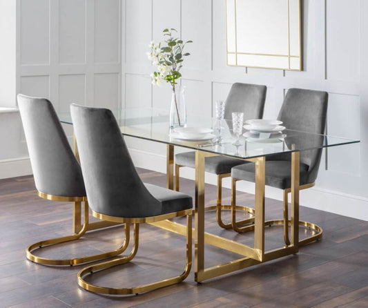 Minori 2m Rectangular Glass Dining Table with 4 Vittoria Grey Dining Chairs