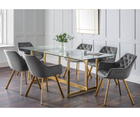 Minori 2 Rectangular Glass Dining Table with 6 Lorenzo Grey Dining Chairs
