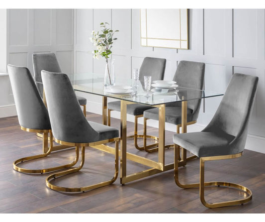 Minori 2m Rectangular Glass Dining Table with 6 Vittoria Grey Dining Chairs