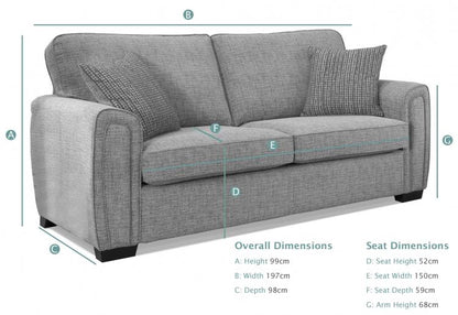 Memphis 3 Seater Standard Back Sofa Bed
